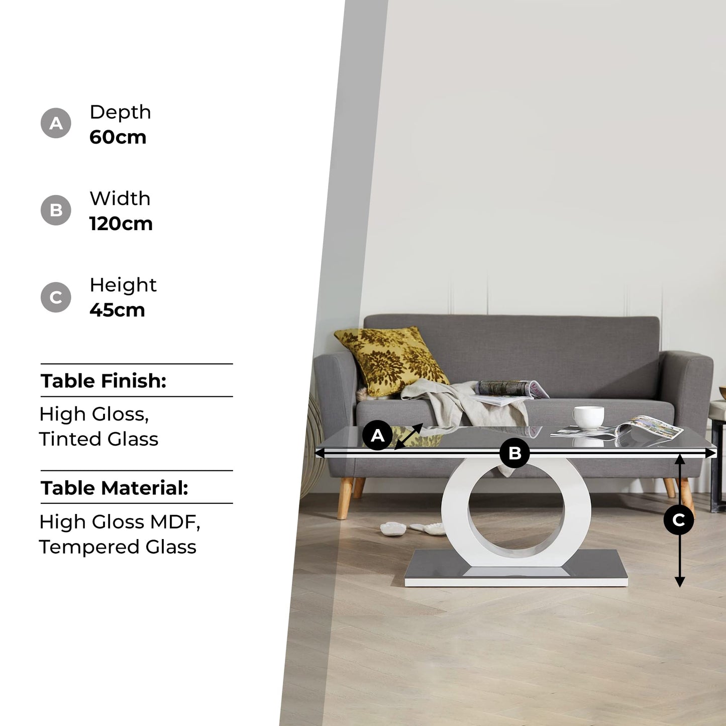 Giovani Black & White Glass Coffee Table