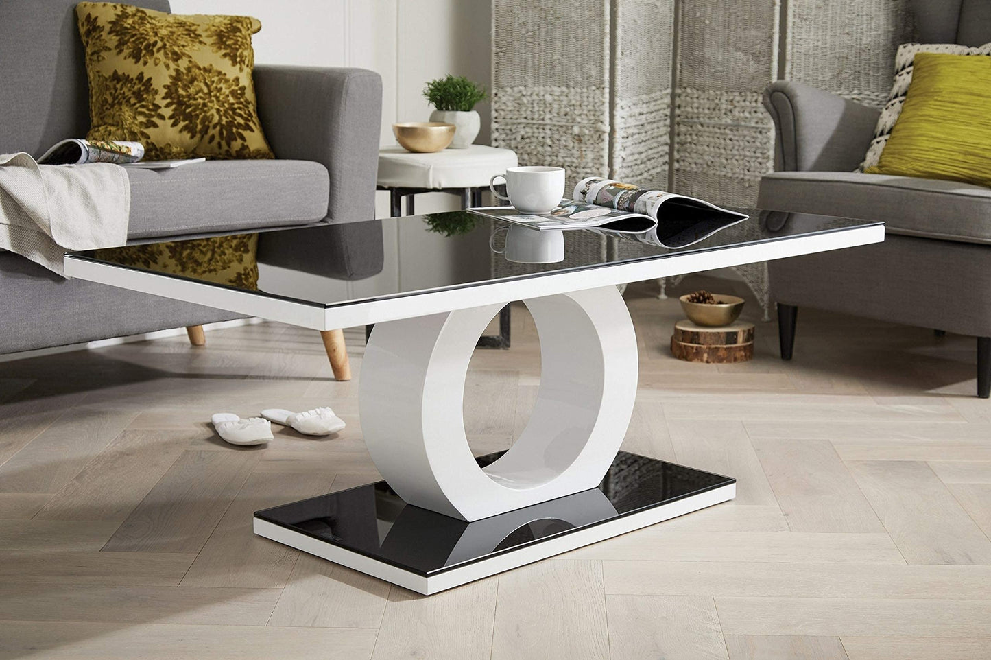 Giovani Black & White Glass Coffee Table