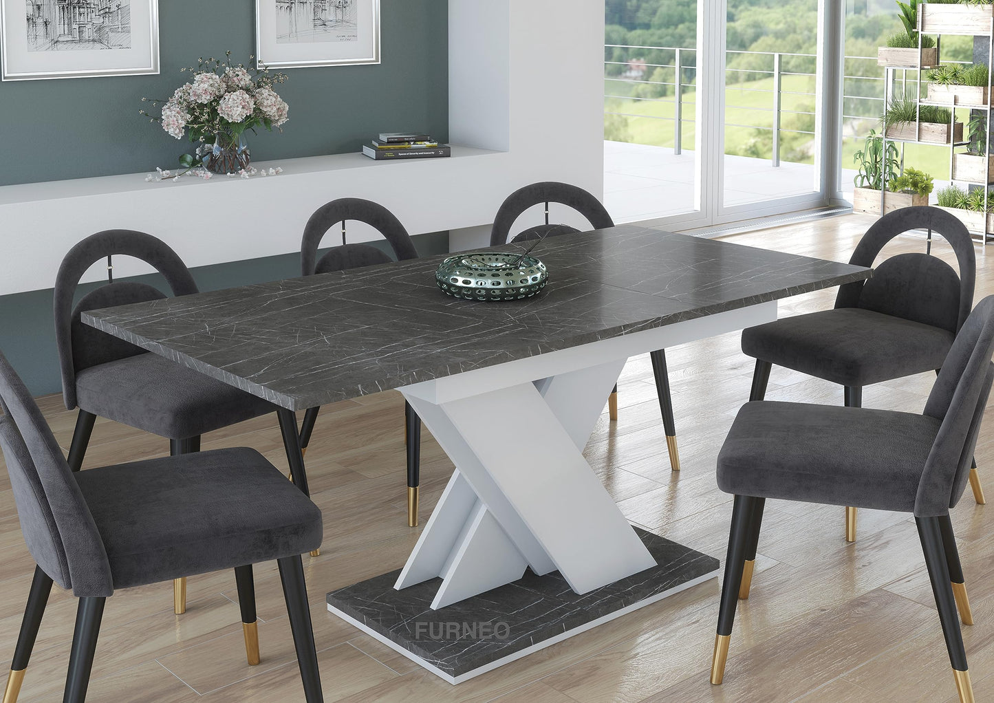 Furneo Modern Marble Dining Table